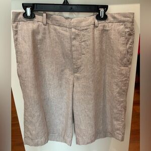 Perry Ellis Light Tan Linen /Cotton Flat Front Shorts Size 34